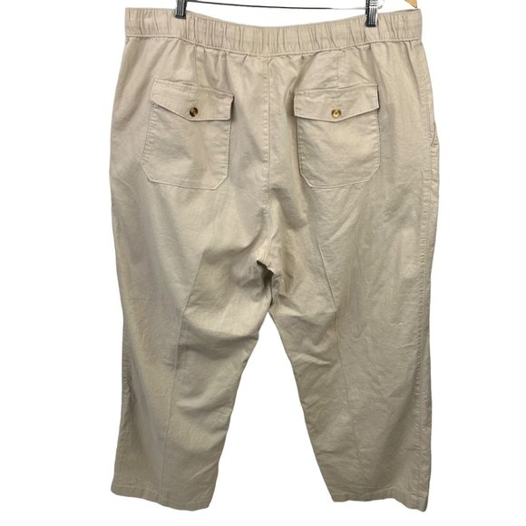 Island Passport Ankle Pants Womens 1X / 30 Drawstring Cotton Linen Summer Beach - Picture 2 of 9